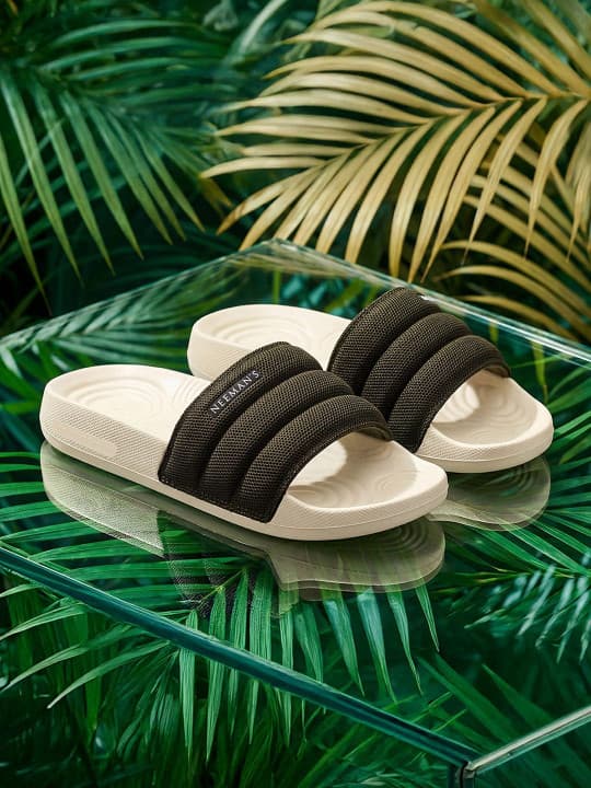 Unisex Green Casual Flat Knitted Round Toe Slides
