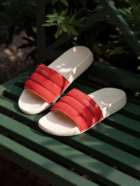 Unisex Red Casual Flat Knitted Round Toe Slides