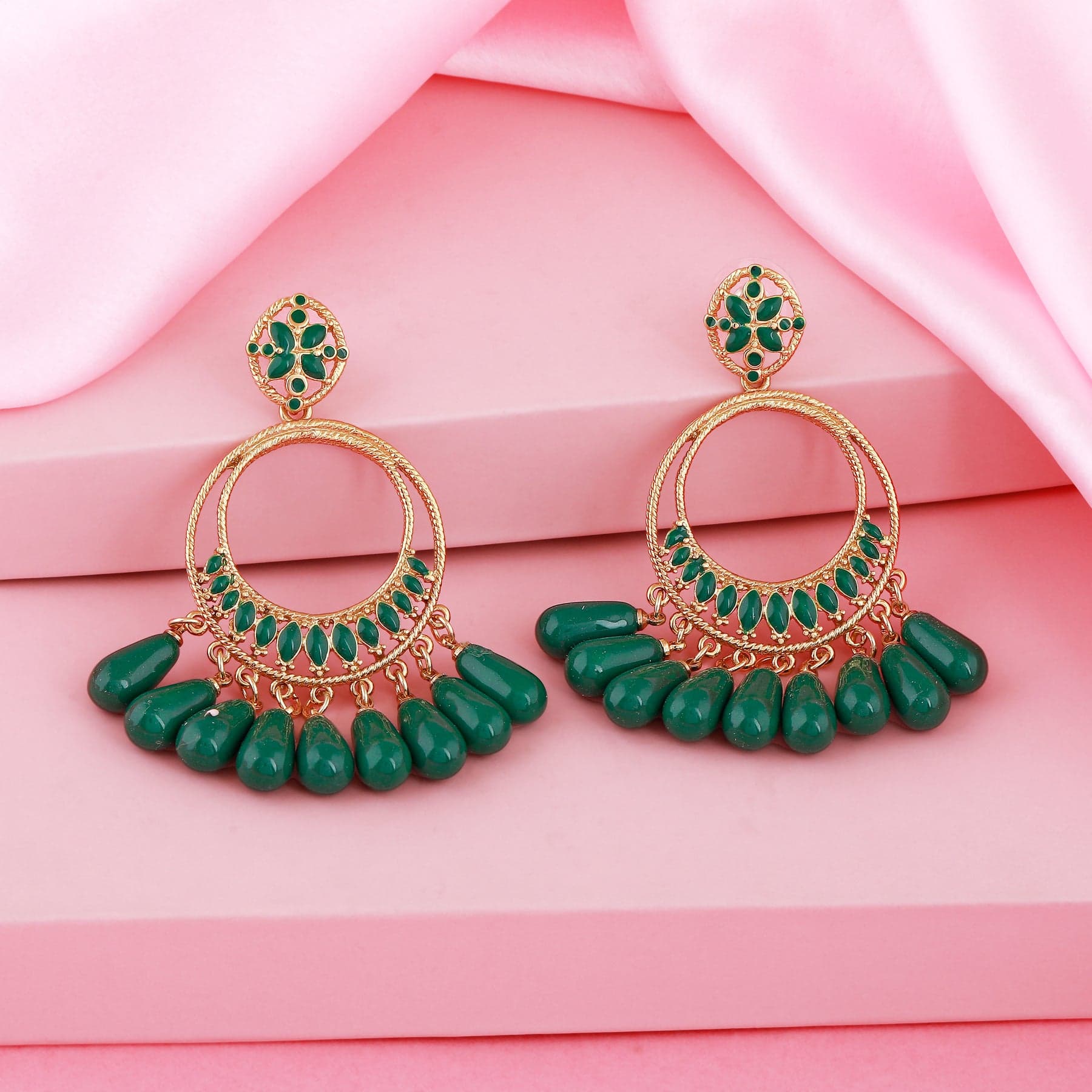 Women's Green Stone Chandbali Earrings Elegant Occasion Jewellery