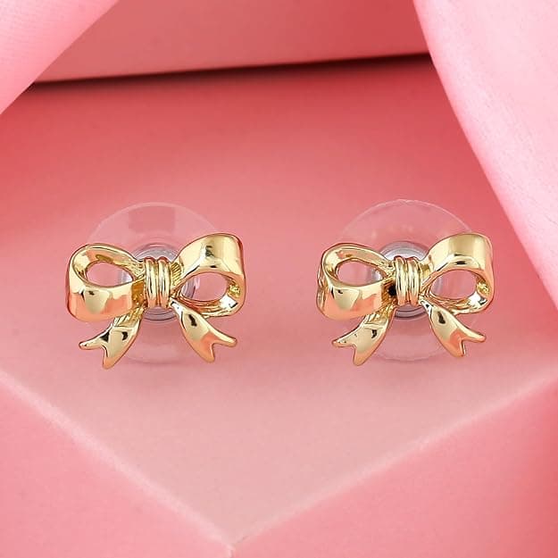 Women's and Girls Stylish Trendy Bow Knot Gold Finish Stud Earrings