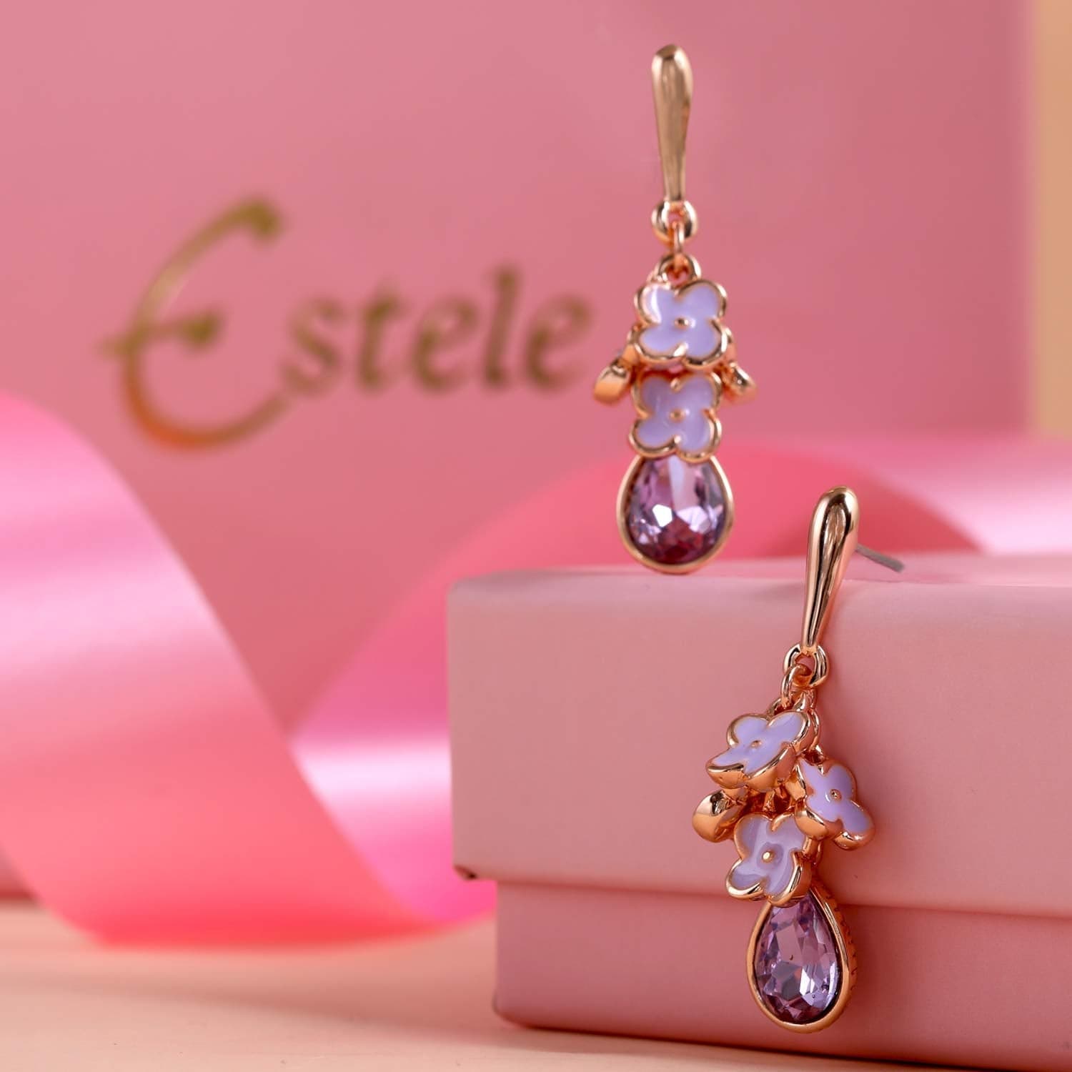 Women's Rose Gold Plated Floral Drop Earrings Elegant Occasion Jewellery