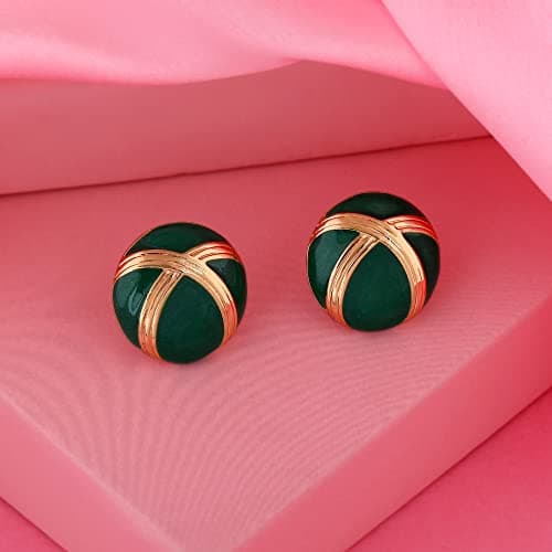 Women's Green Enamel Stud Earrings Elegant Occasion Jewellery