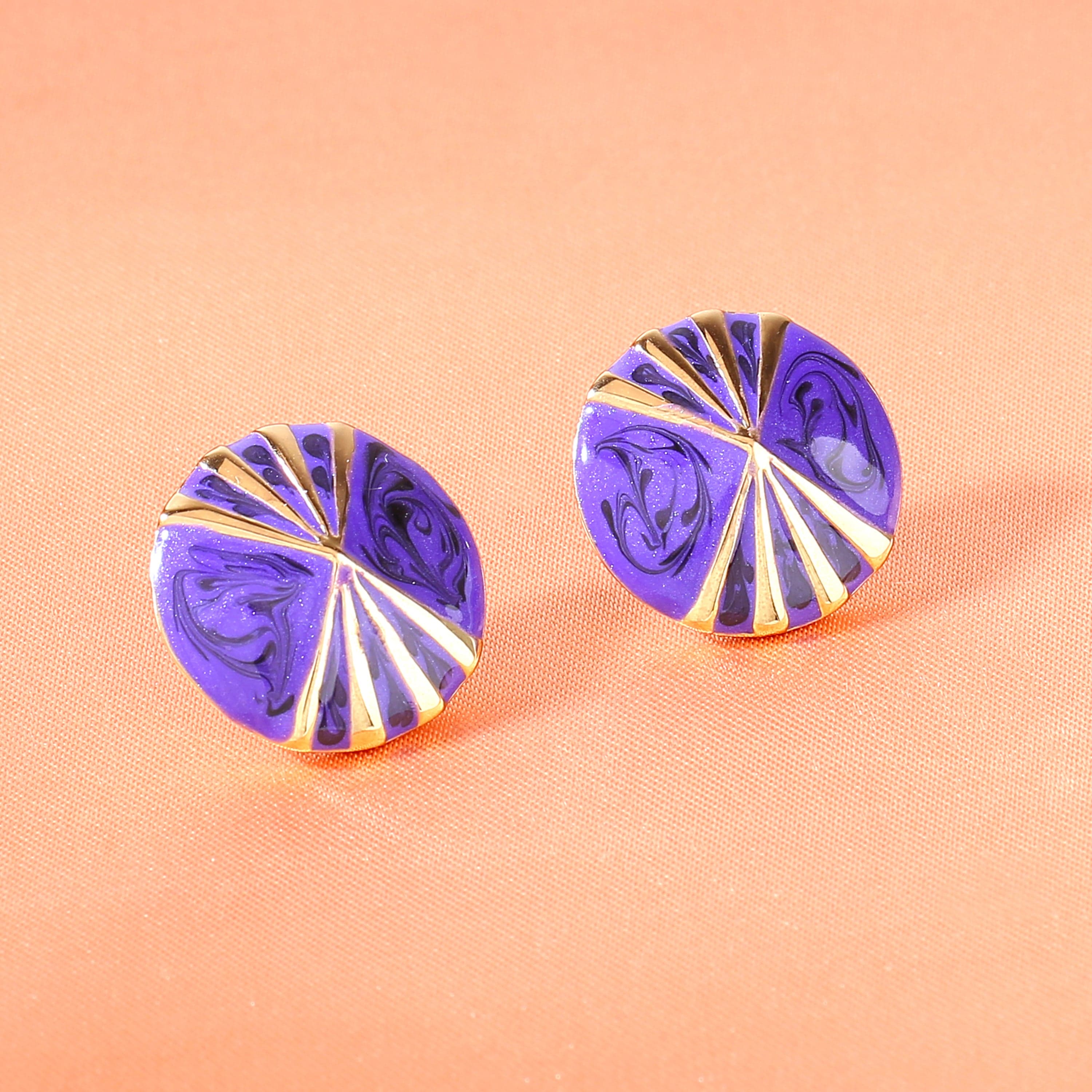 Women's Purple Enamel Stud Earrings Stylish Occasion Jewellery
