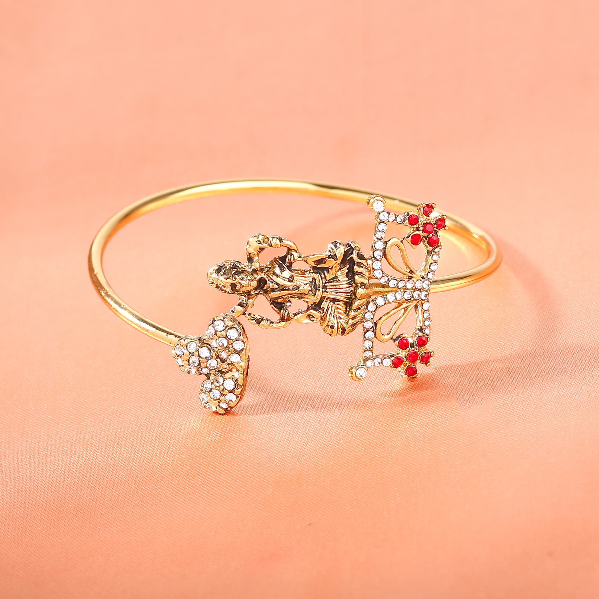 Women's Gold Plated Antique Adorable Laxmi Bracelet with Austrian Crystals and Ruby Stones