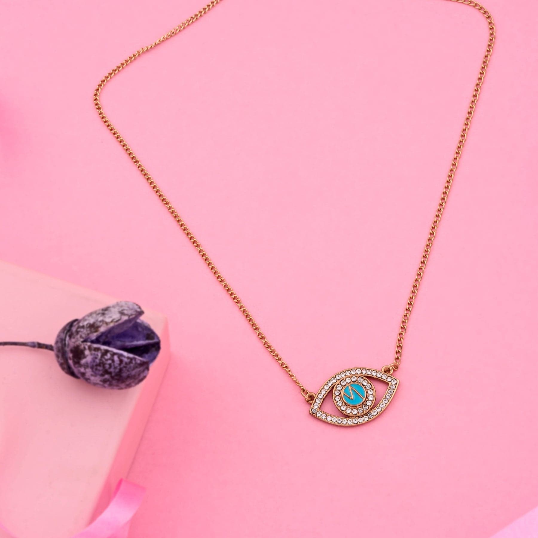 Women's Gold Plated Bedazzled Lucky Evil Eye Charm Pendant