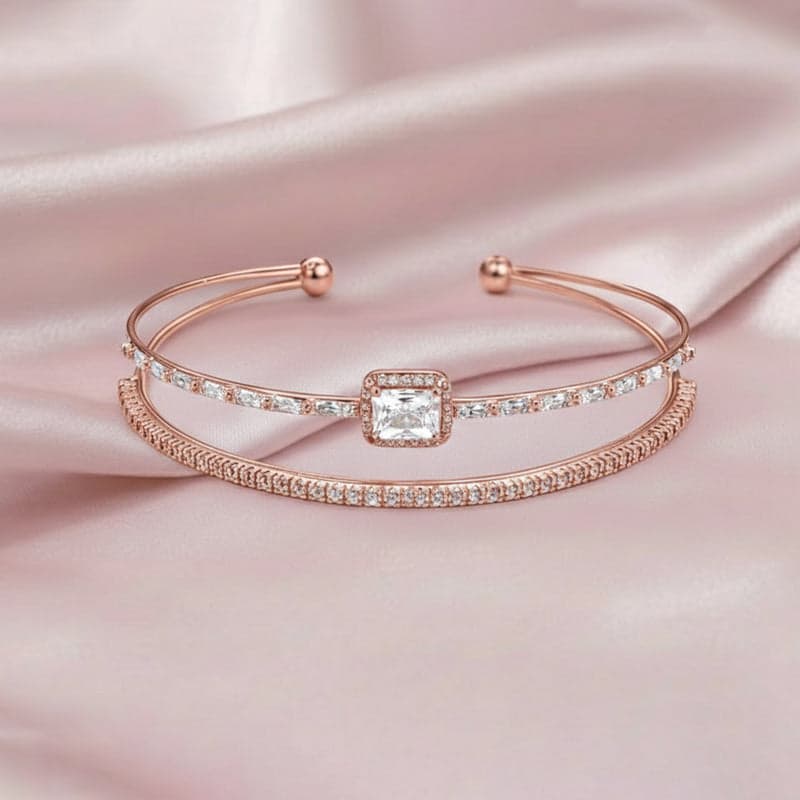 Women's Rosegold Adjustable Cuff Bracelet with Crystals for Party and Office Wear