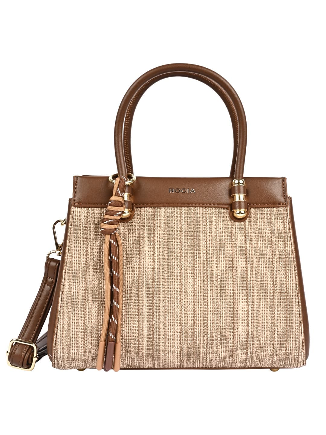 Women's Brown Detachable Strap Textured Handheld Bag