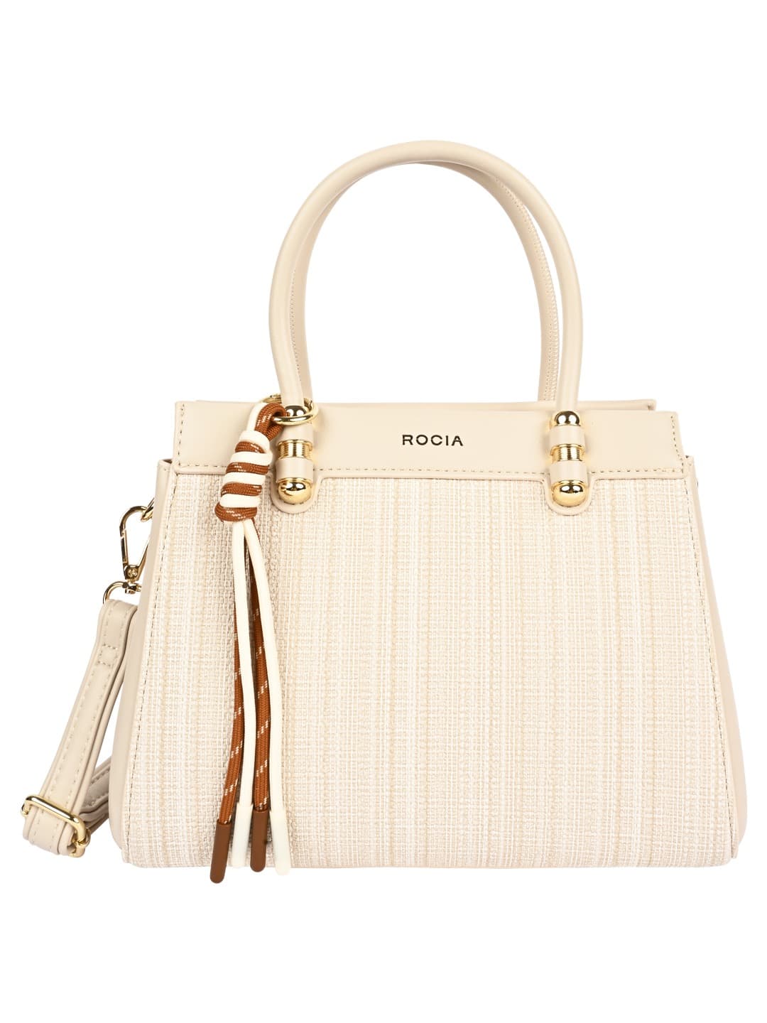 Women's Cream Detachable Strap Textured Handheld Bag