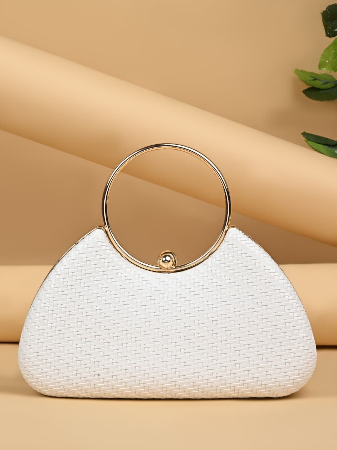 Women's White Detachable Strap Textured Clutch Wallet