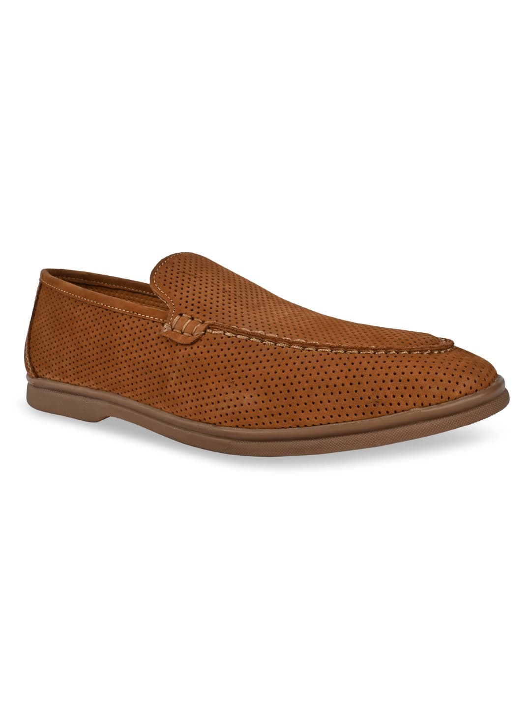 Men's Camel Laser Cut Suede Leather Slip Ons