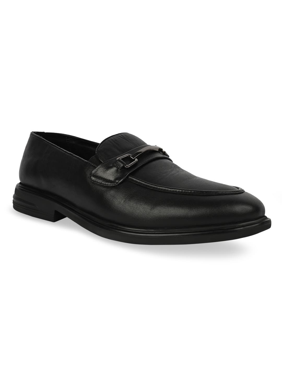 Men's Black Formal Leather Buckled Slip Ons Shoes