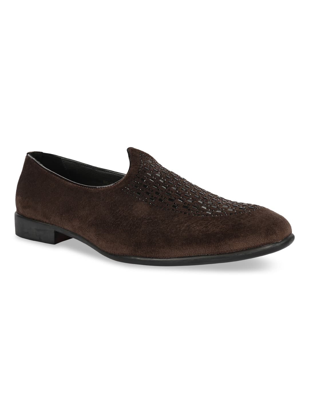Men's Brown Embellished Suede Formal Slip Ons Shoes
