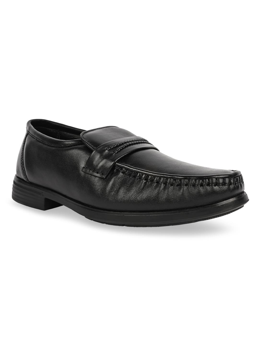 Men's Black Textured Leather Formal Saddle Slip Ons Shoes