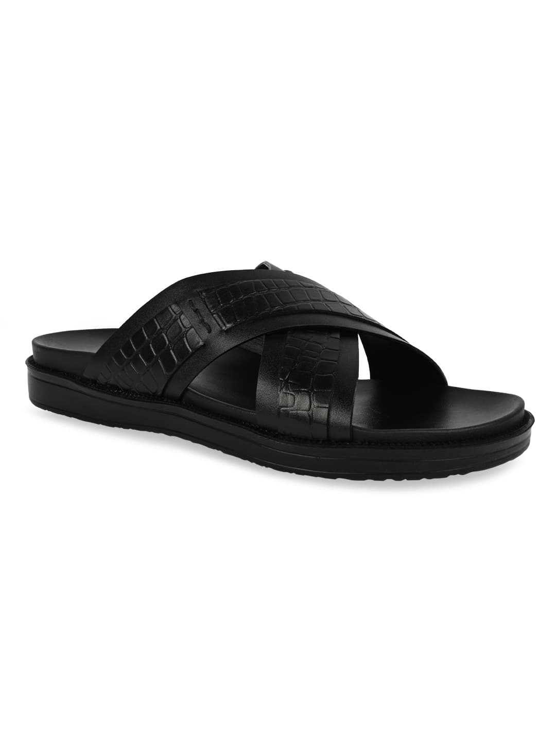 Men's Black Textured Leather Sandals