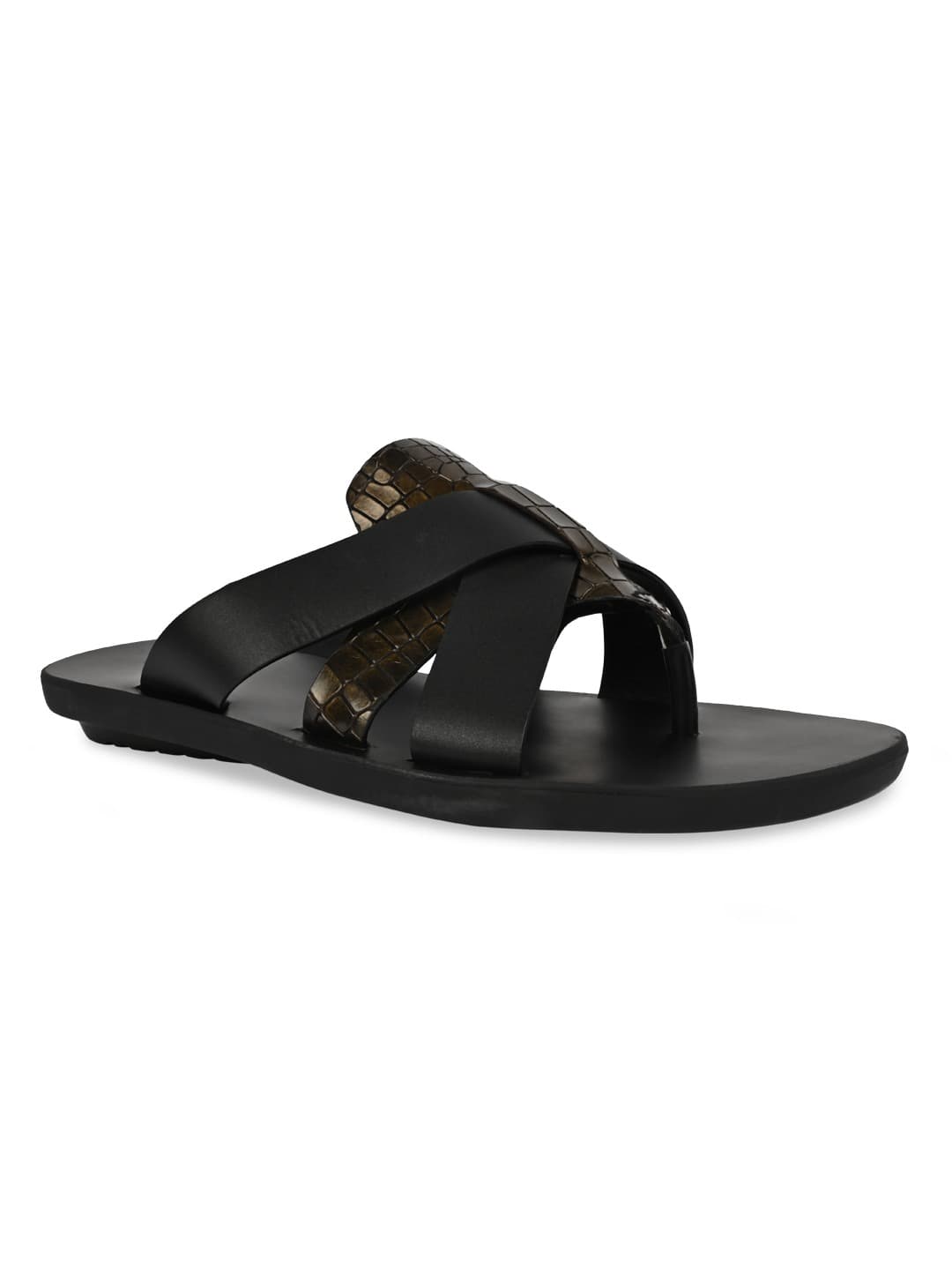 Men's Black Textured Leather Stylish Sandals