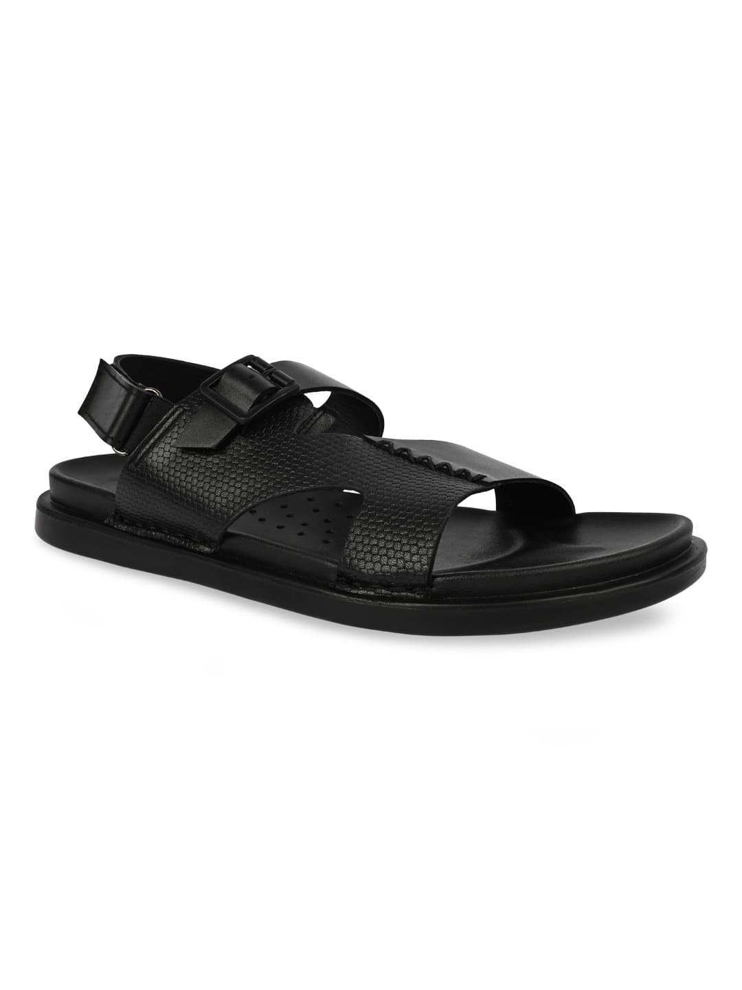 Men's Black Textured Leather Sandals