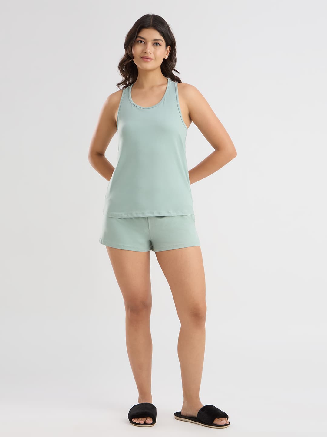 Women's Green Racerback Camisole and Shorts Set