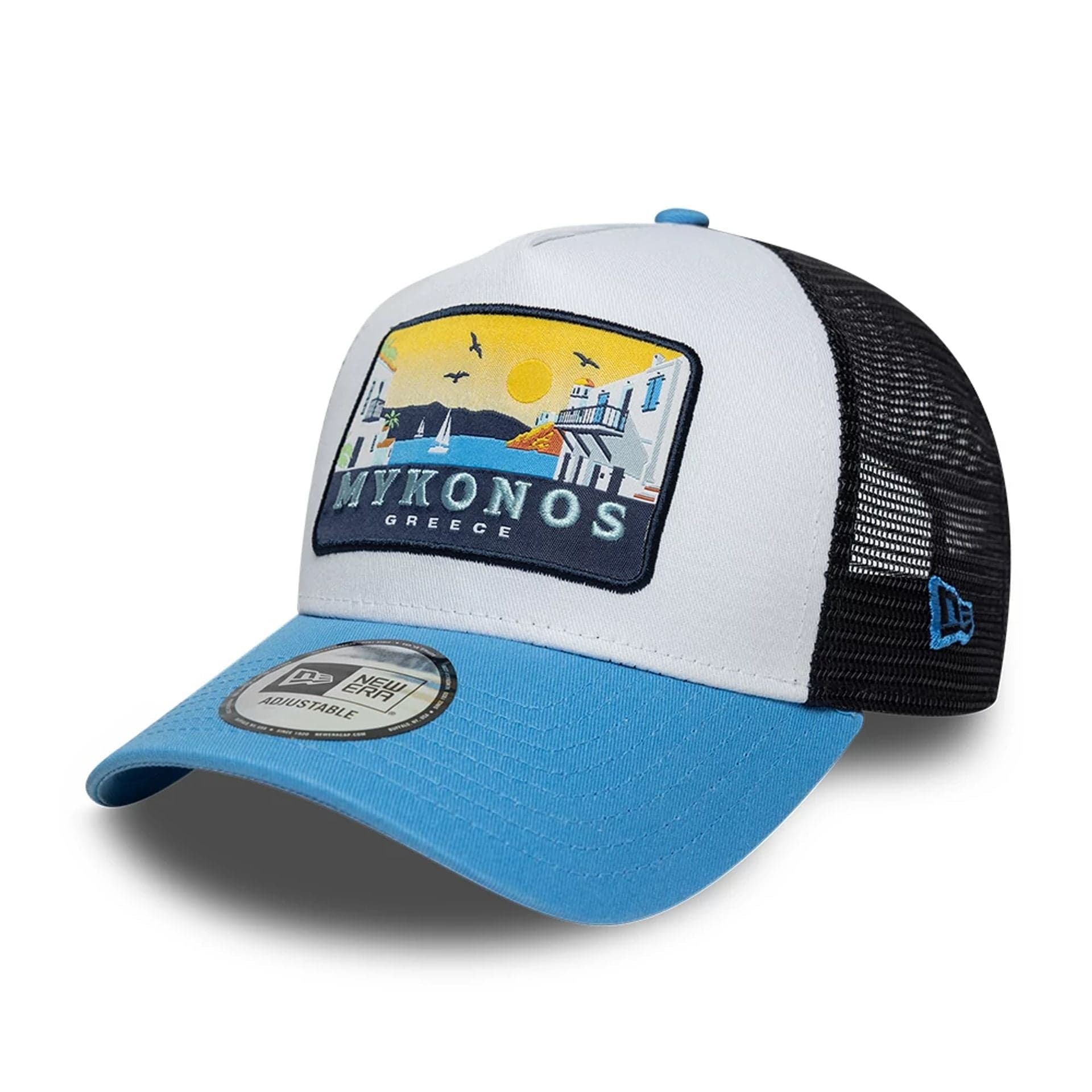 Men's New Era Location Pastel Blue A Frame Trucker Adjustable Cap
