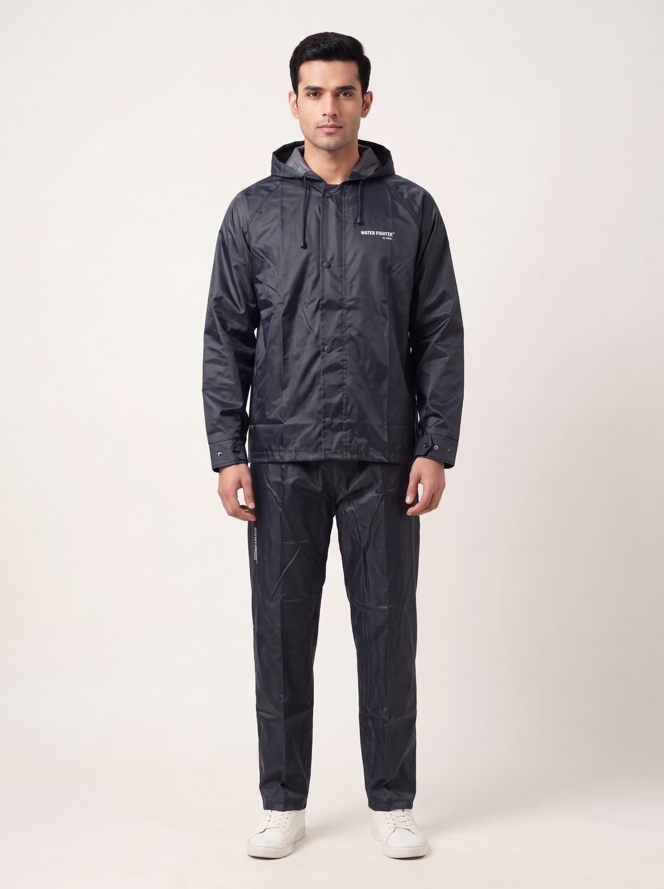 Men's Grey Hooded Neck Occassion Pvc Rain Suit