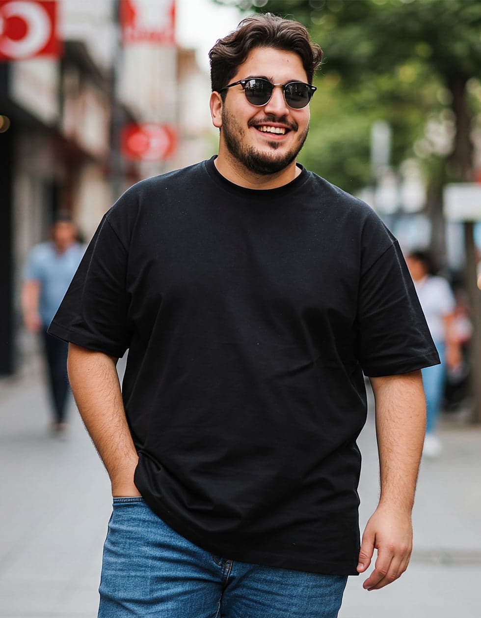 Men's Black Plain Plus Size Tshirt