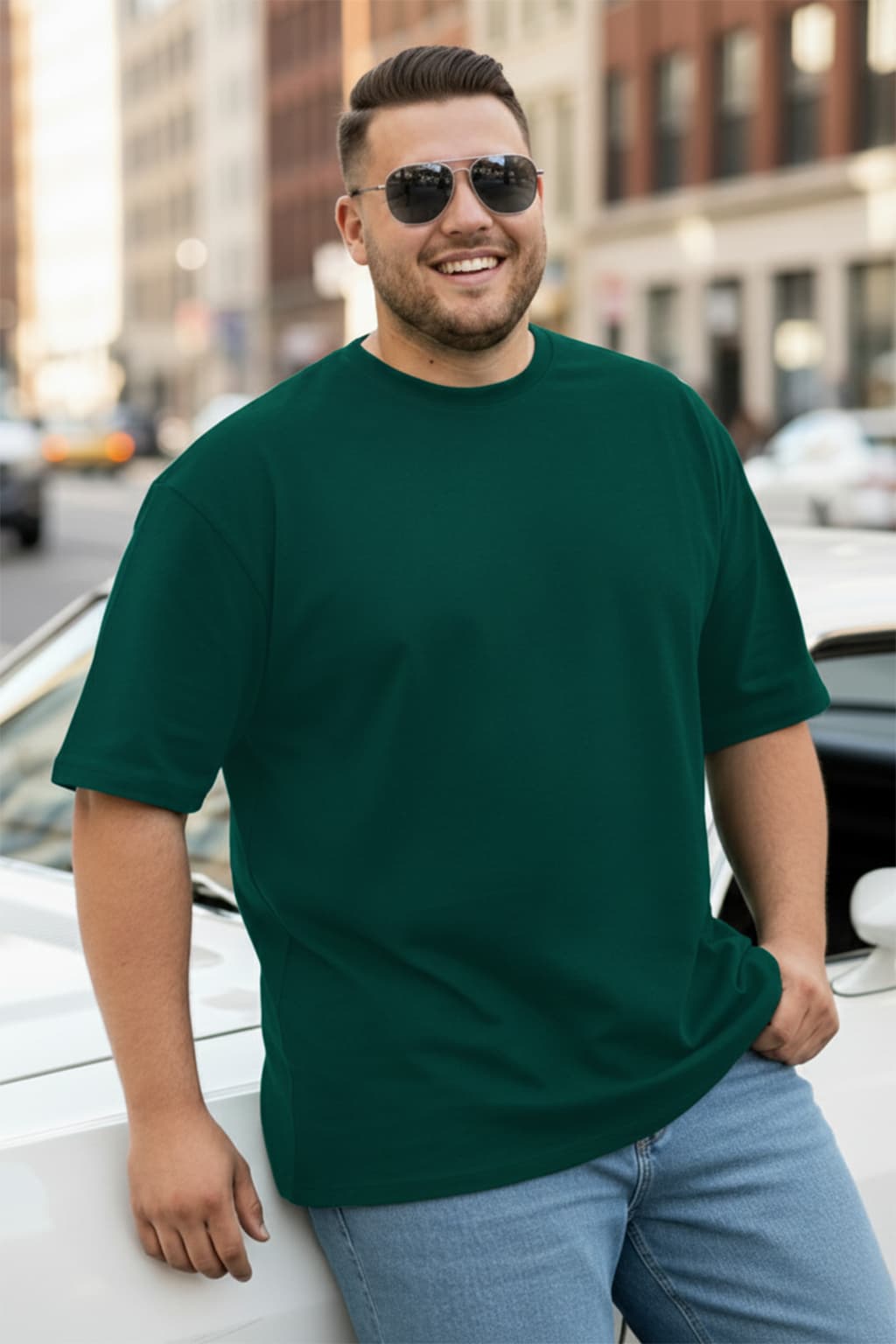Men's Green Plain Plus Size Tshirt