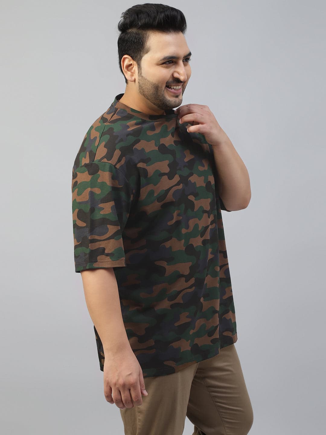 Men's Green Camouflage Front Printed Plus Size Tshirt