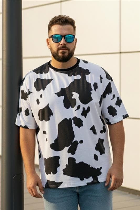 Men's Cow Black & White Graphic Printed Plus Size Tshirt