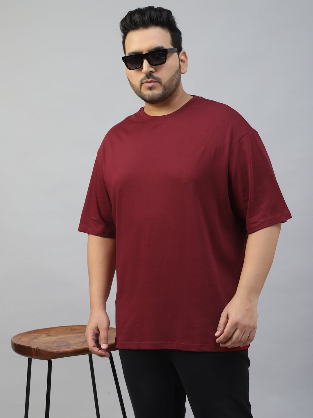 Men's Maroon Plain Plus Size Tshirt