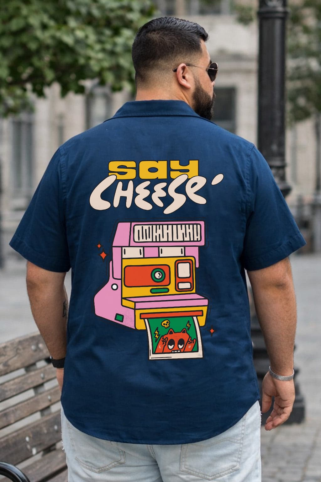 Men's Say Cheese Navy Plus Size Printed Exclusive Shirt
