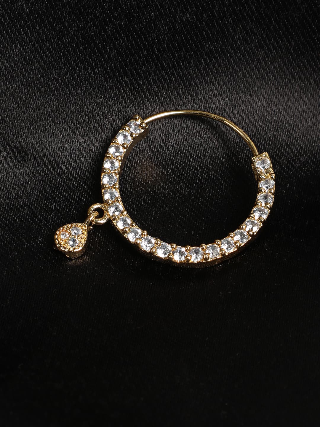 Women's Gold-Plated American Diamond Studded Brass Traditional Nose Pin