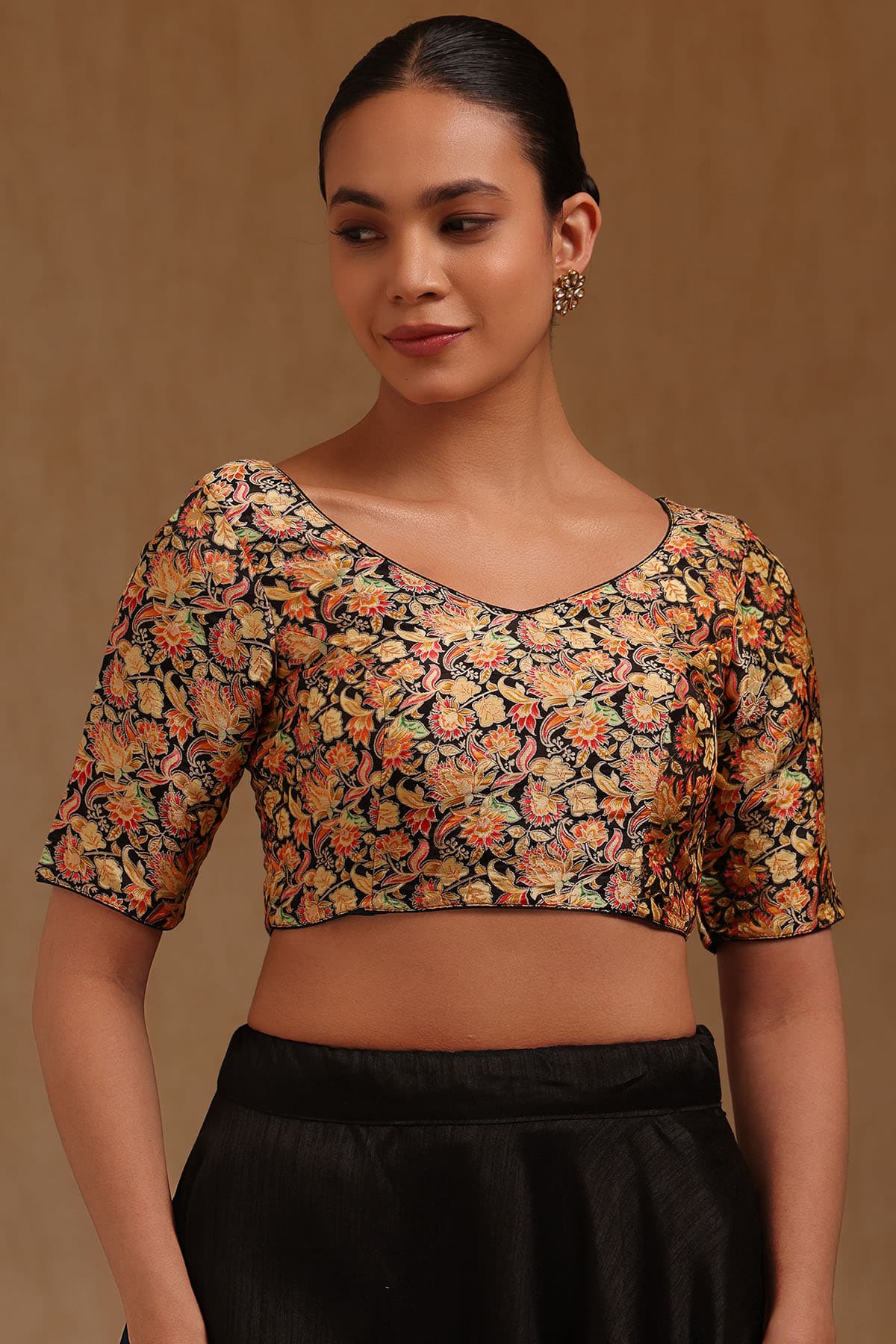 Women's Multicolour Tussar Floral Print Padded Blouse