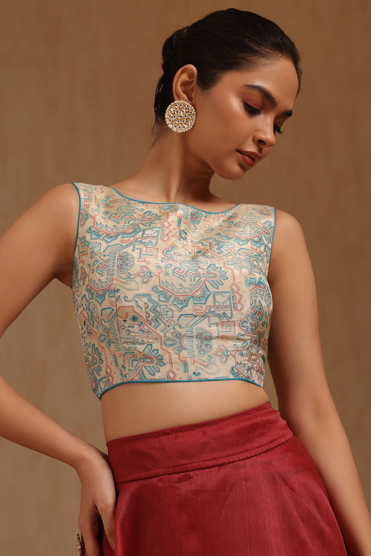 Women's Blue Tussar Ethnic Motifs Padded Blouse