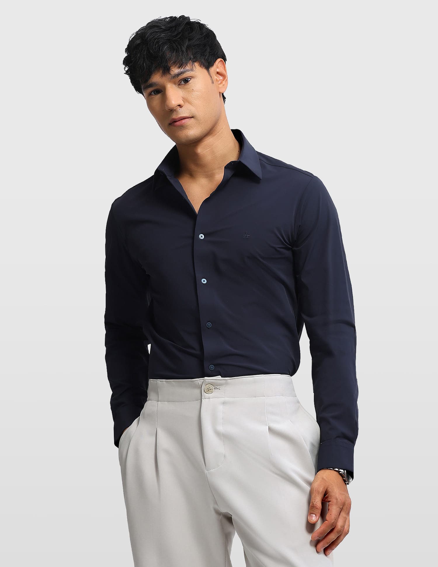 Men's Navy Formal Slim Fit Full Sleeves Shirt
