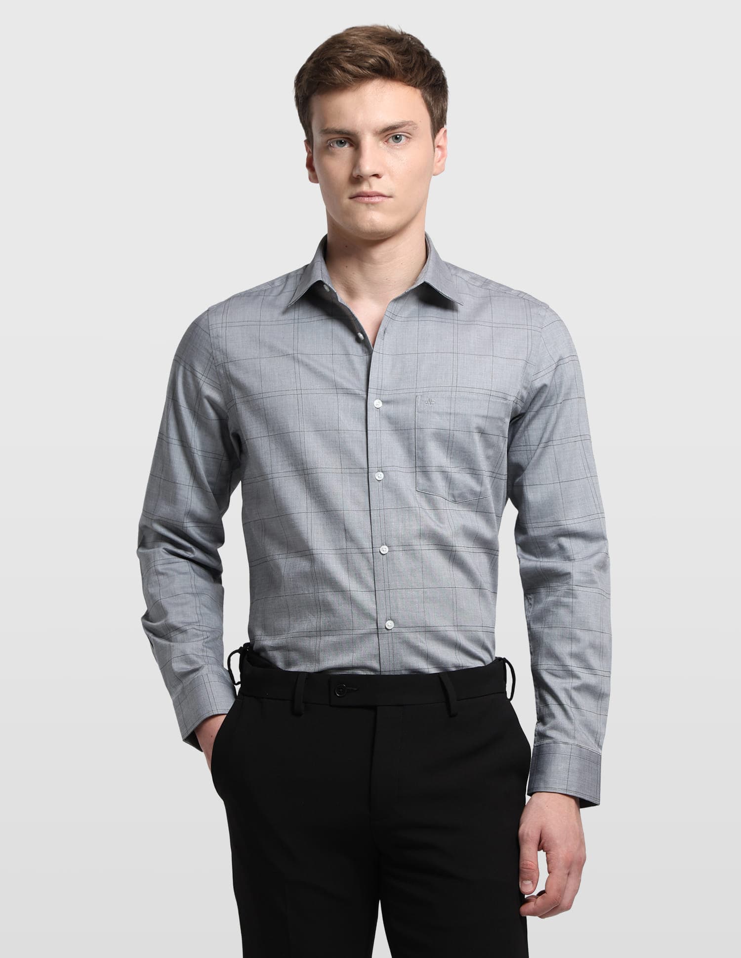 Men's Grey Formal Regular Fit Full Sleeves Shirt