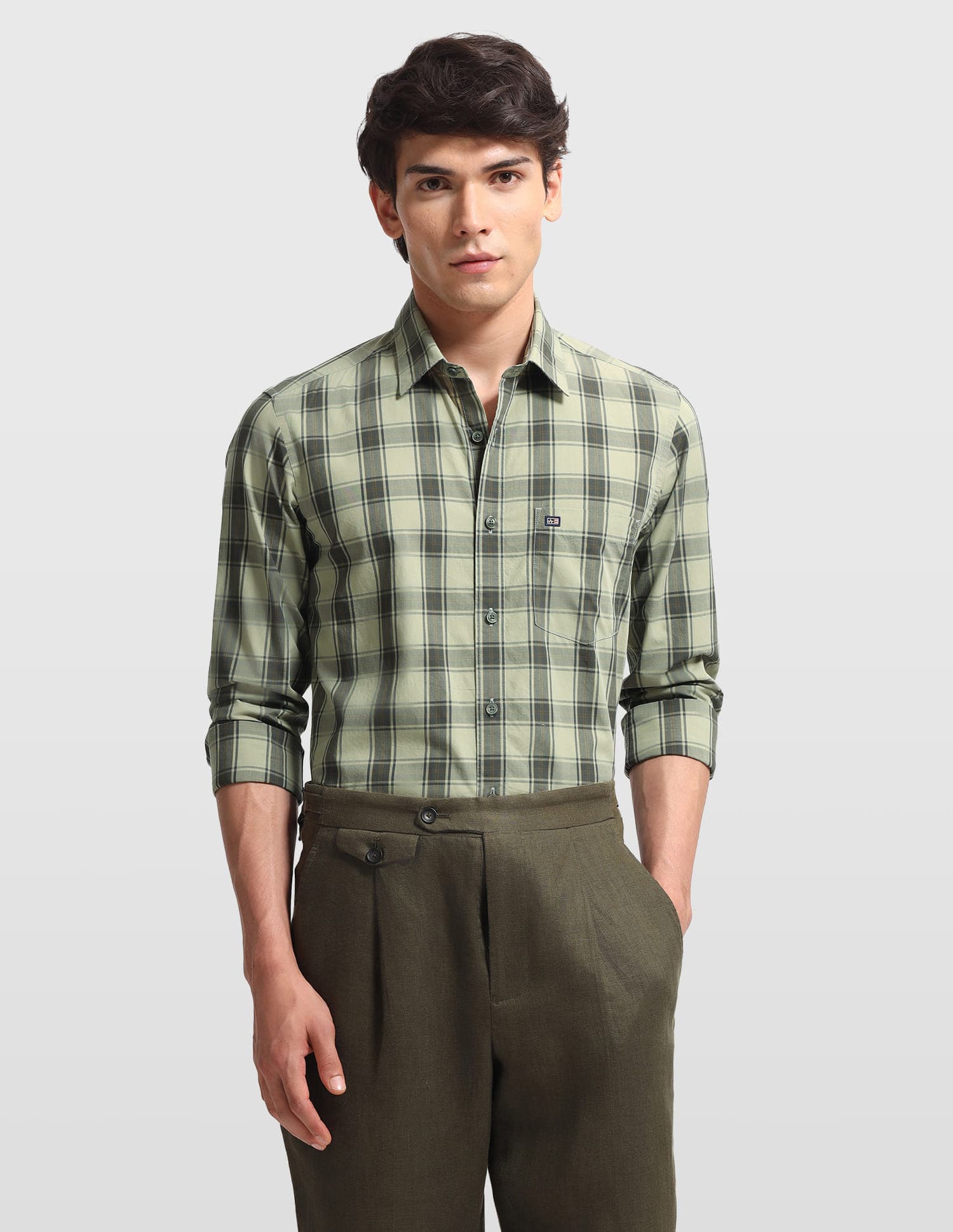 Men's Green Casual Slim Fit Full Sleeves Shirt