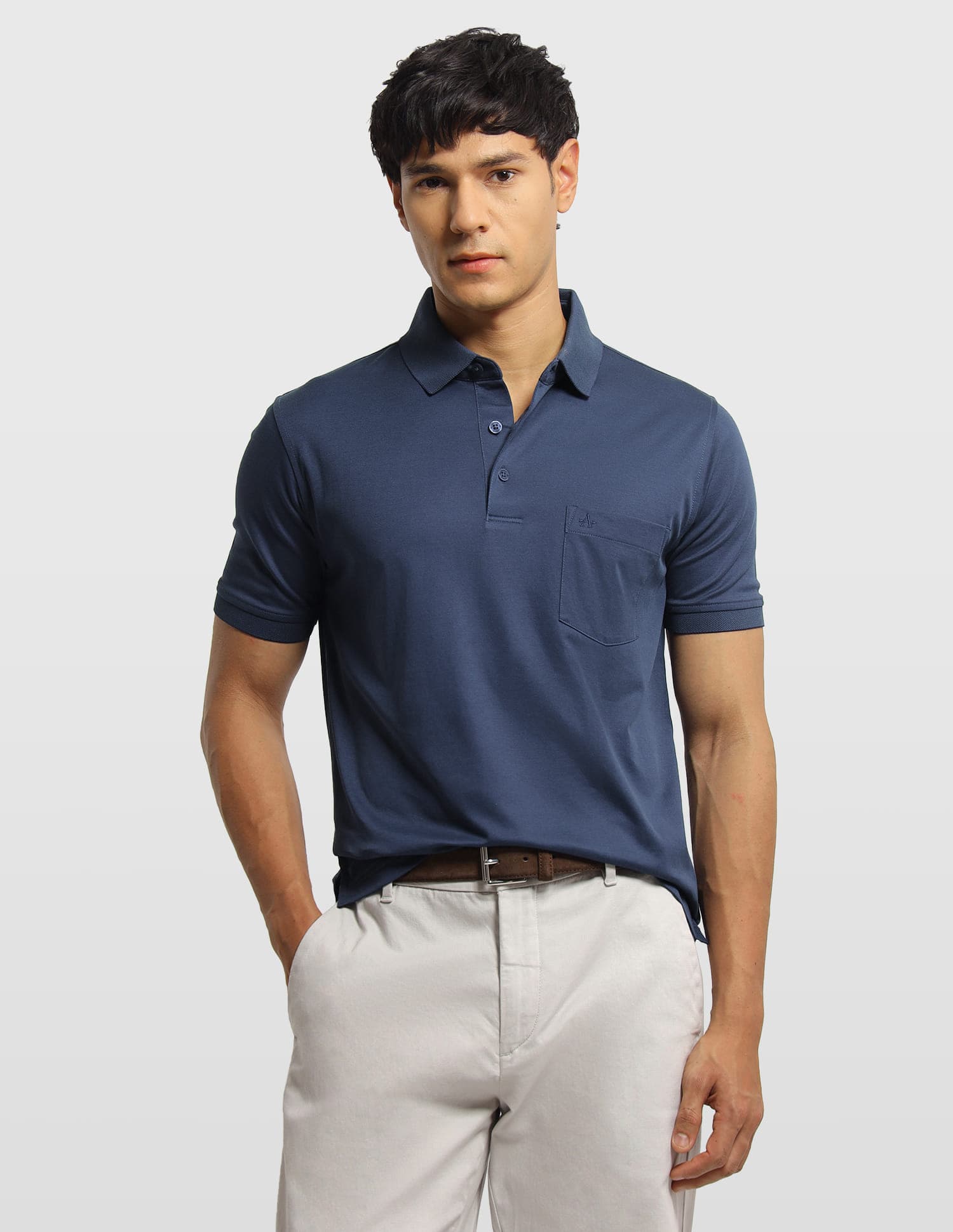 Men's Navy Casual Regular Fit Half Sleeves Polo Tshirt