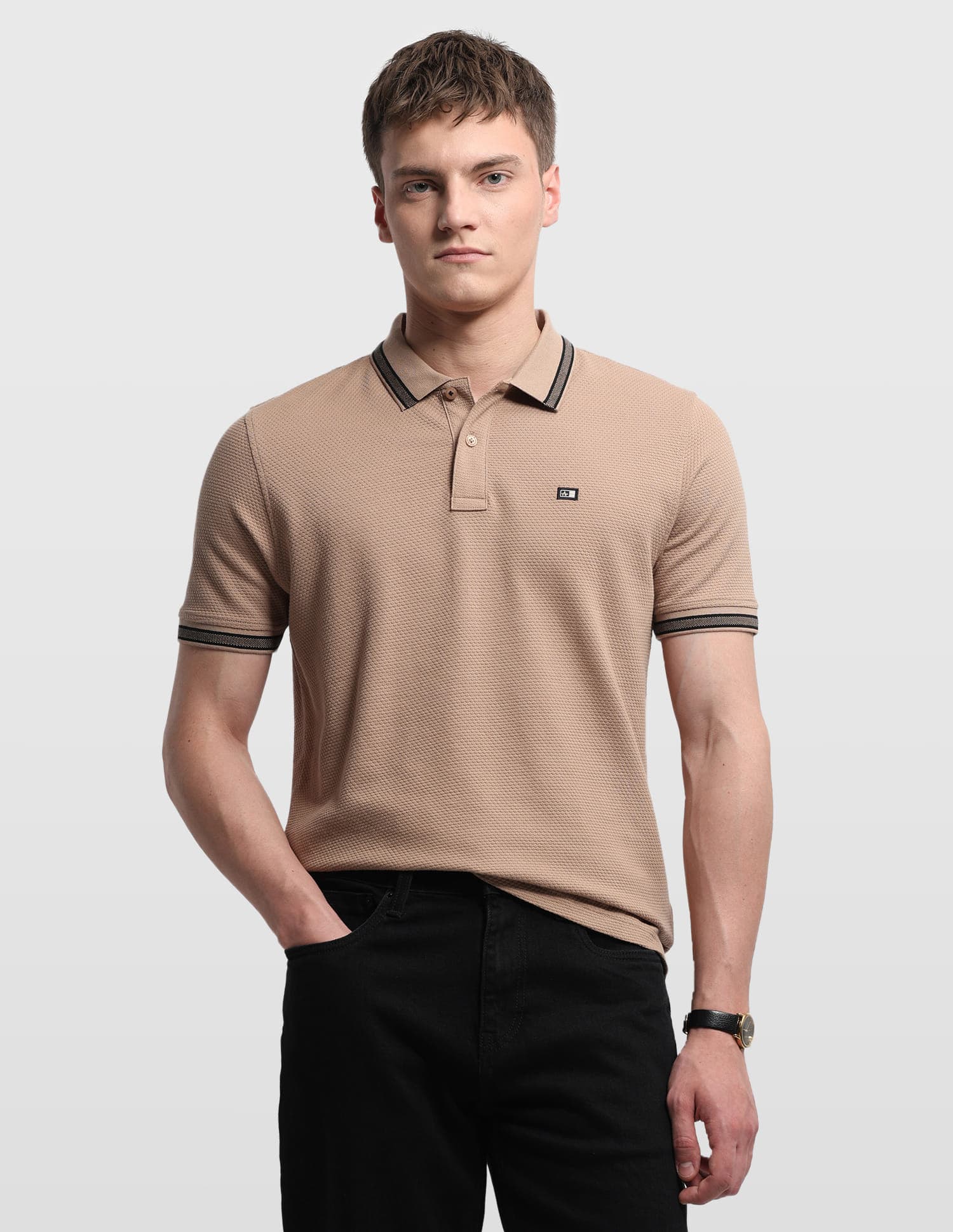 Men's Brown Casual Regular Fit Half Sleeves Polo Tshirt