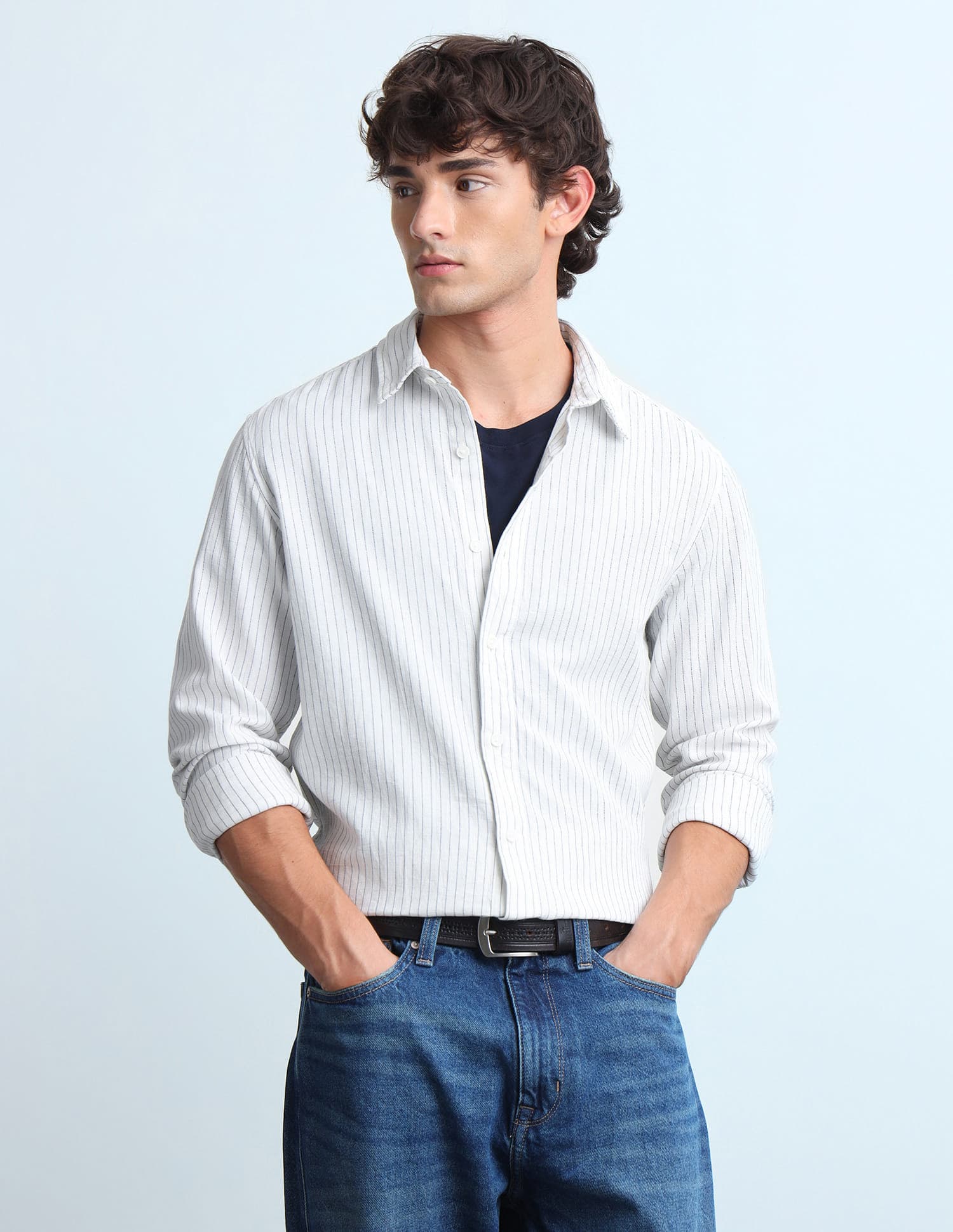 Men's Off White Casual Slim Fit Full Sleeves Shirt