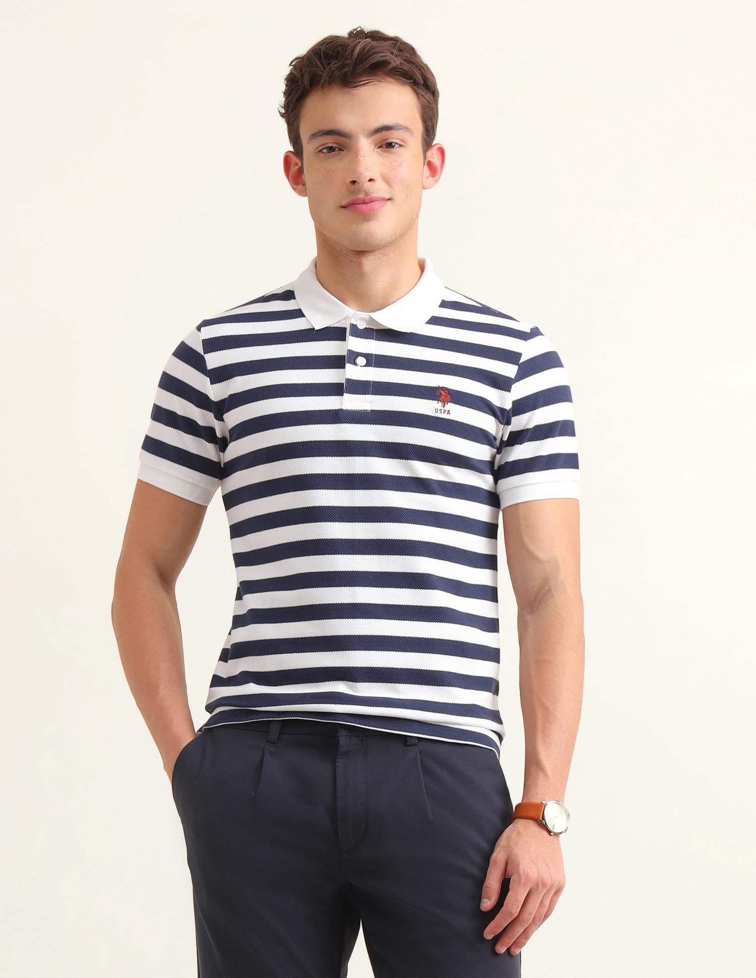 Men's Blue Casual Slim Fit Half Sleeves Polo Tshirt