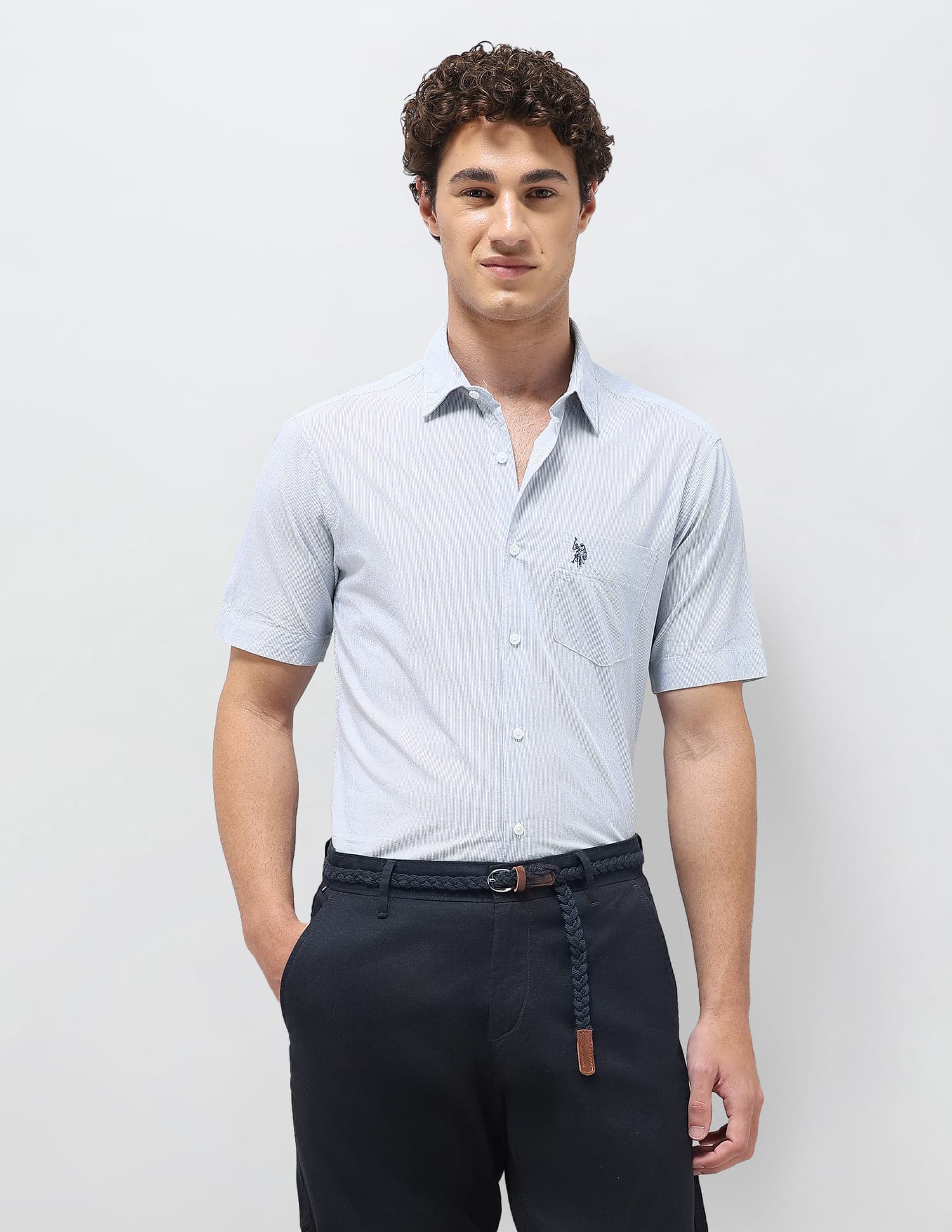 Men's Blue Casual Regular Fit Half Sleeves Shirt