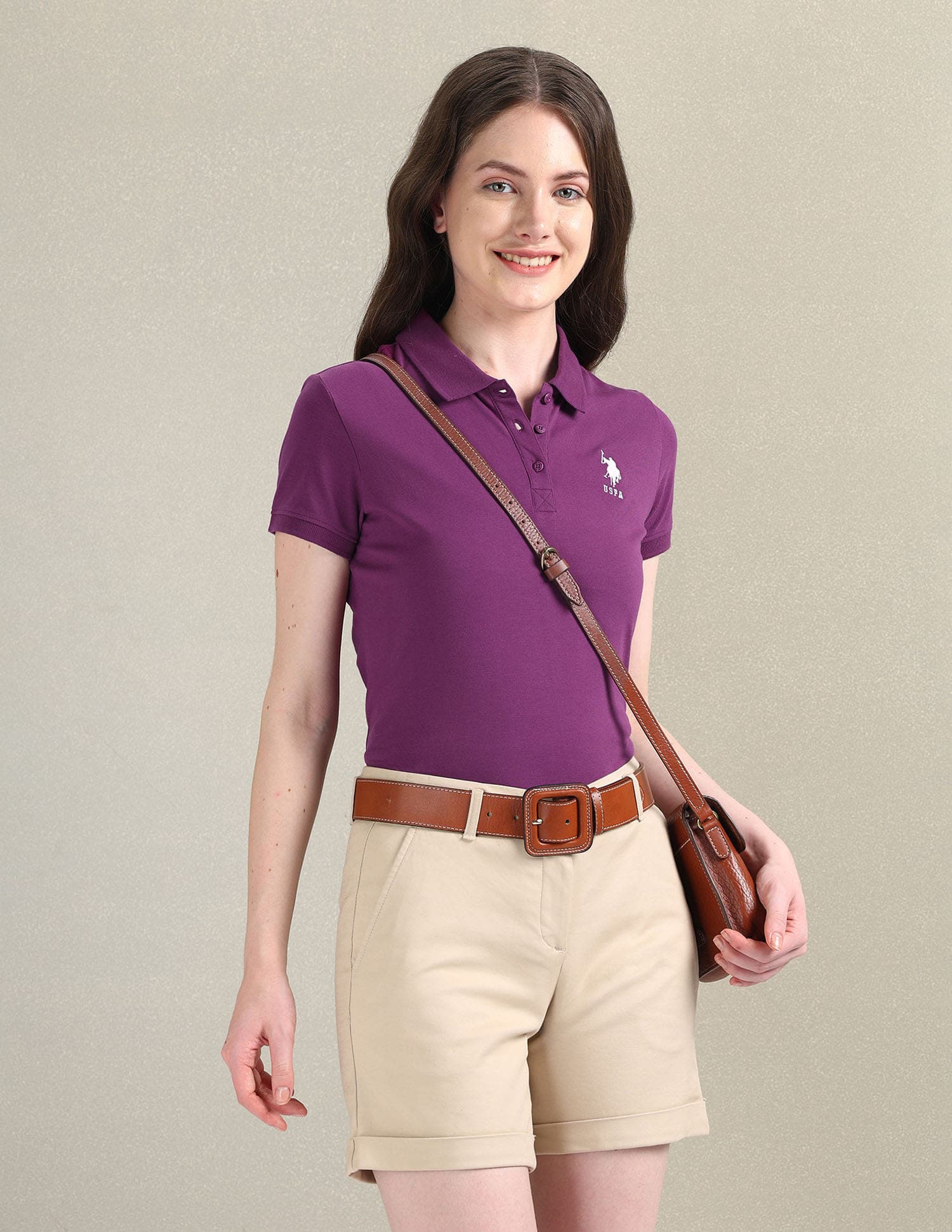 Women's Purple Cotton Stretch Logo Polo Tshirt