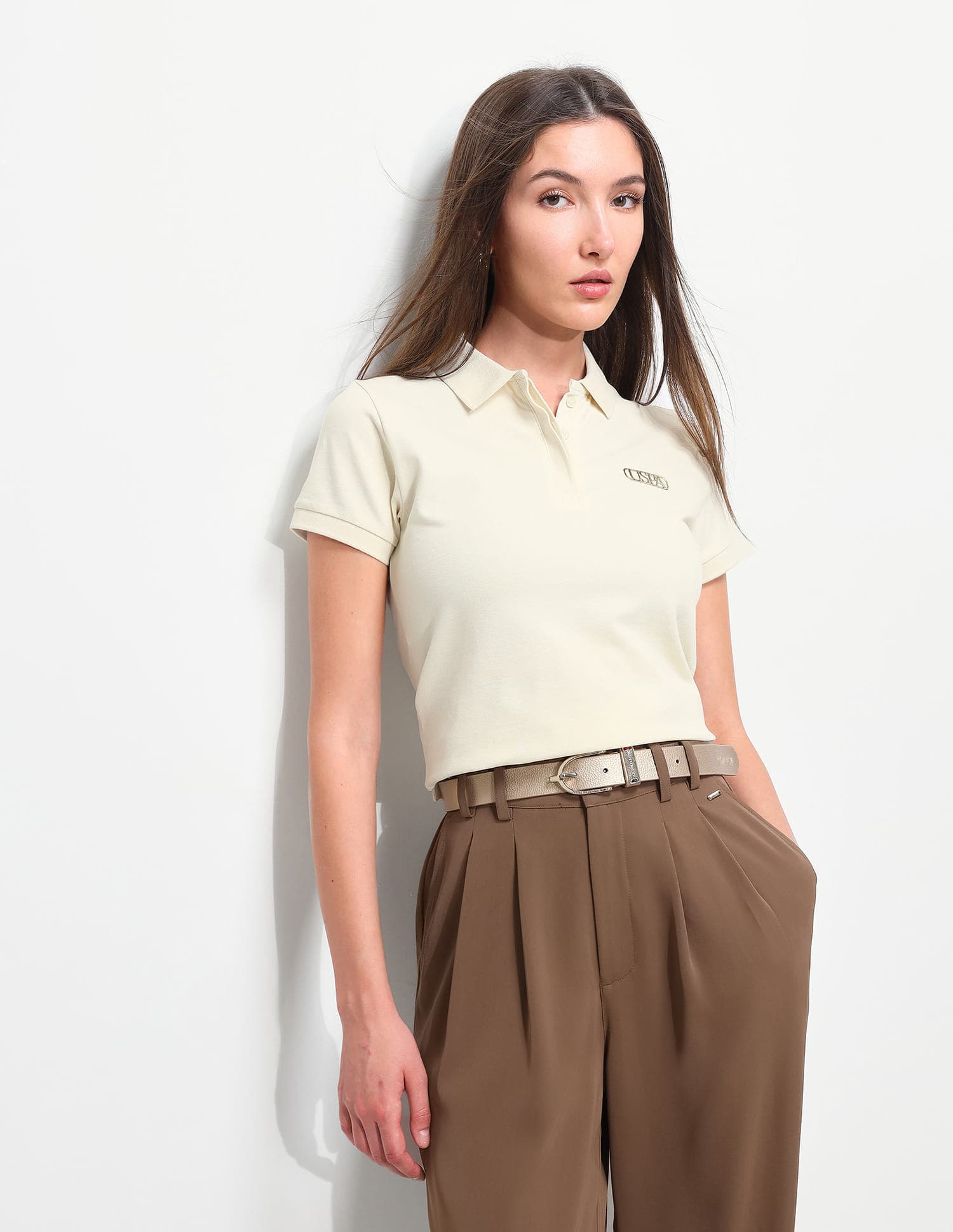 Women's Beige Solid Regular Fit Polo Tshirt