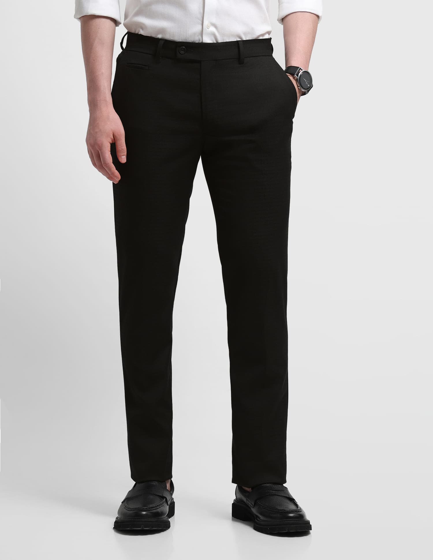 Men's Black Slim Fit Solid Formal Trouser