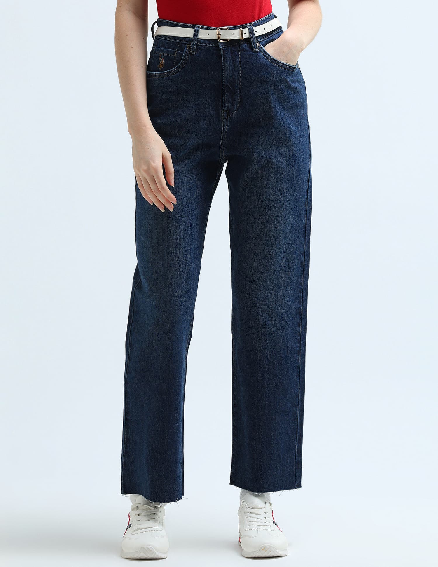 Women's Blue Straight Fit Solid Jeans