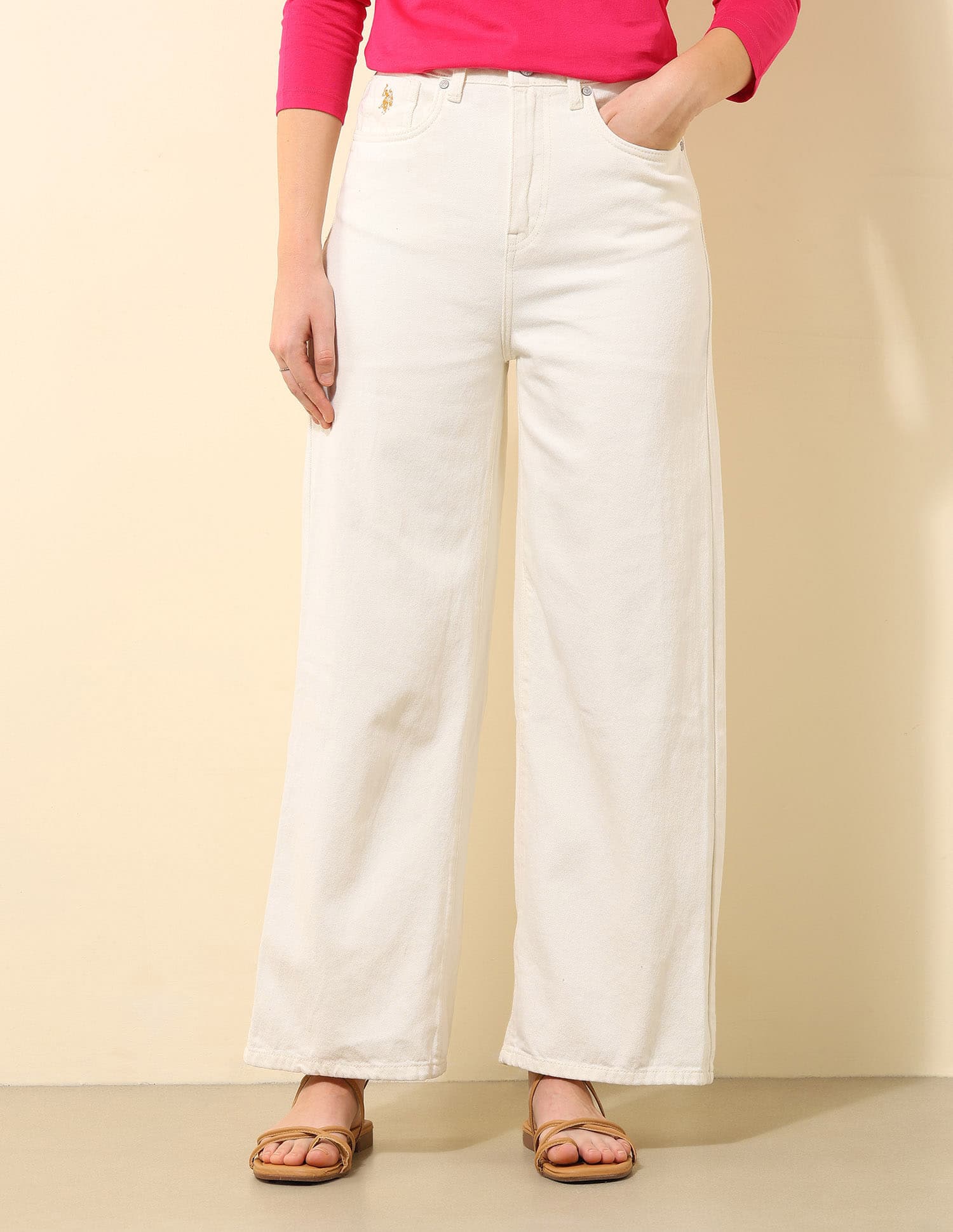 Women's White High Rise Wide Leg Jeans