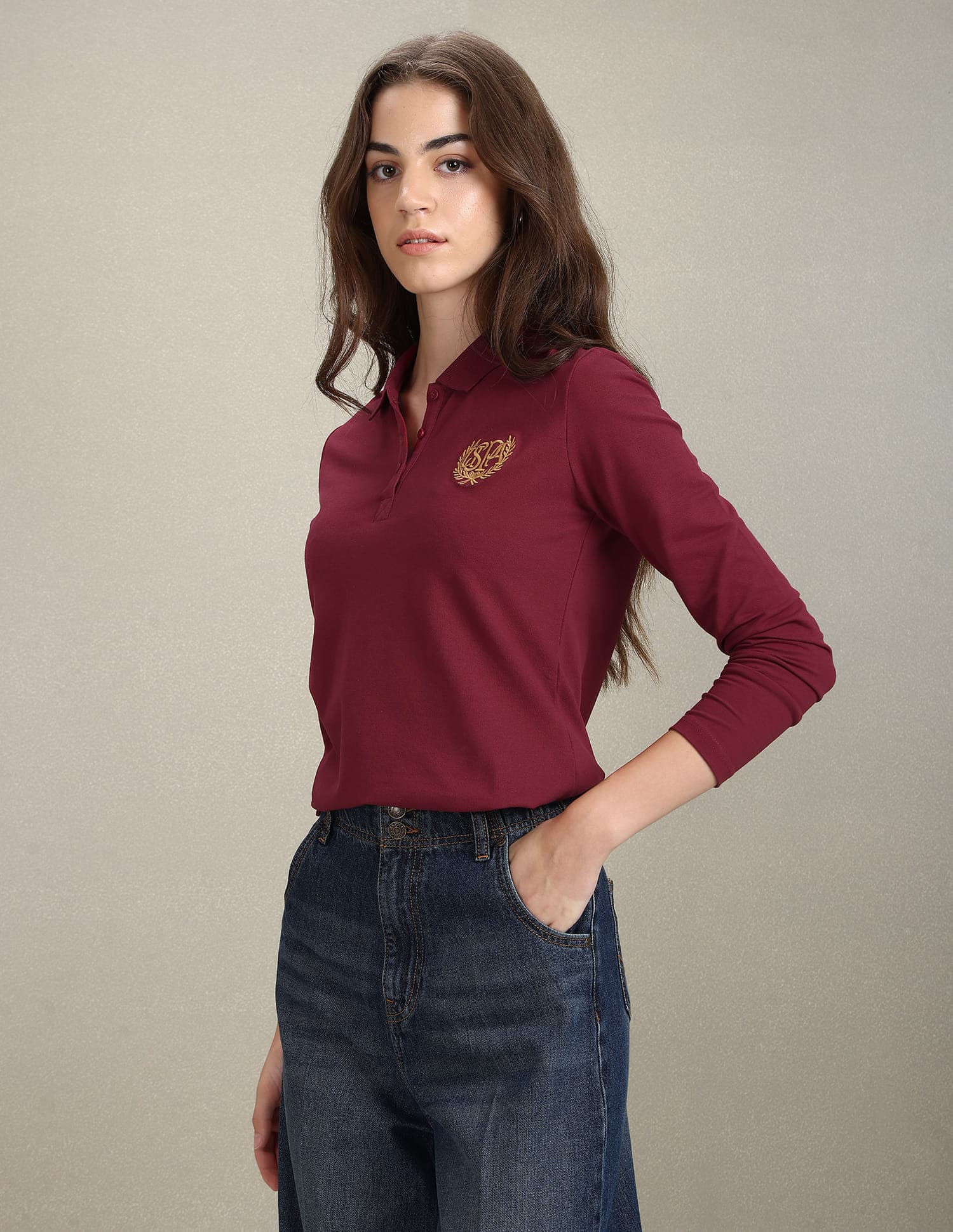 Women's Red Gold Crest Slim Polo Tshirt