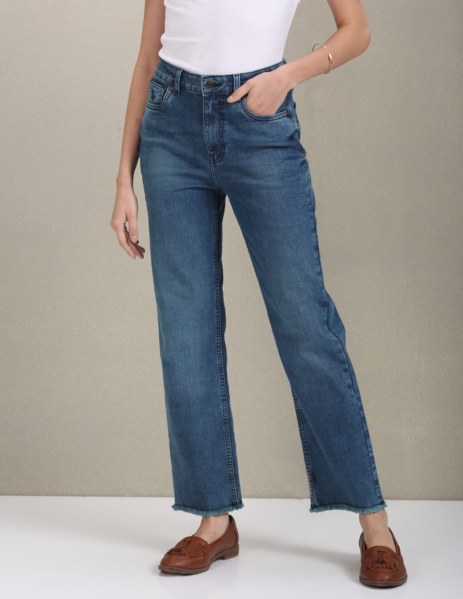 Women's Blue High Rise Straight Fit Jeans