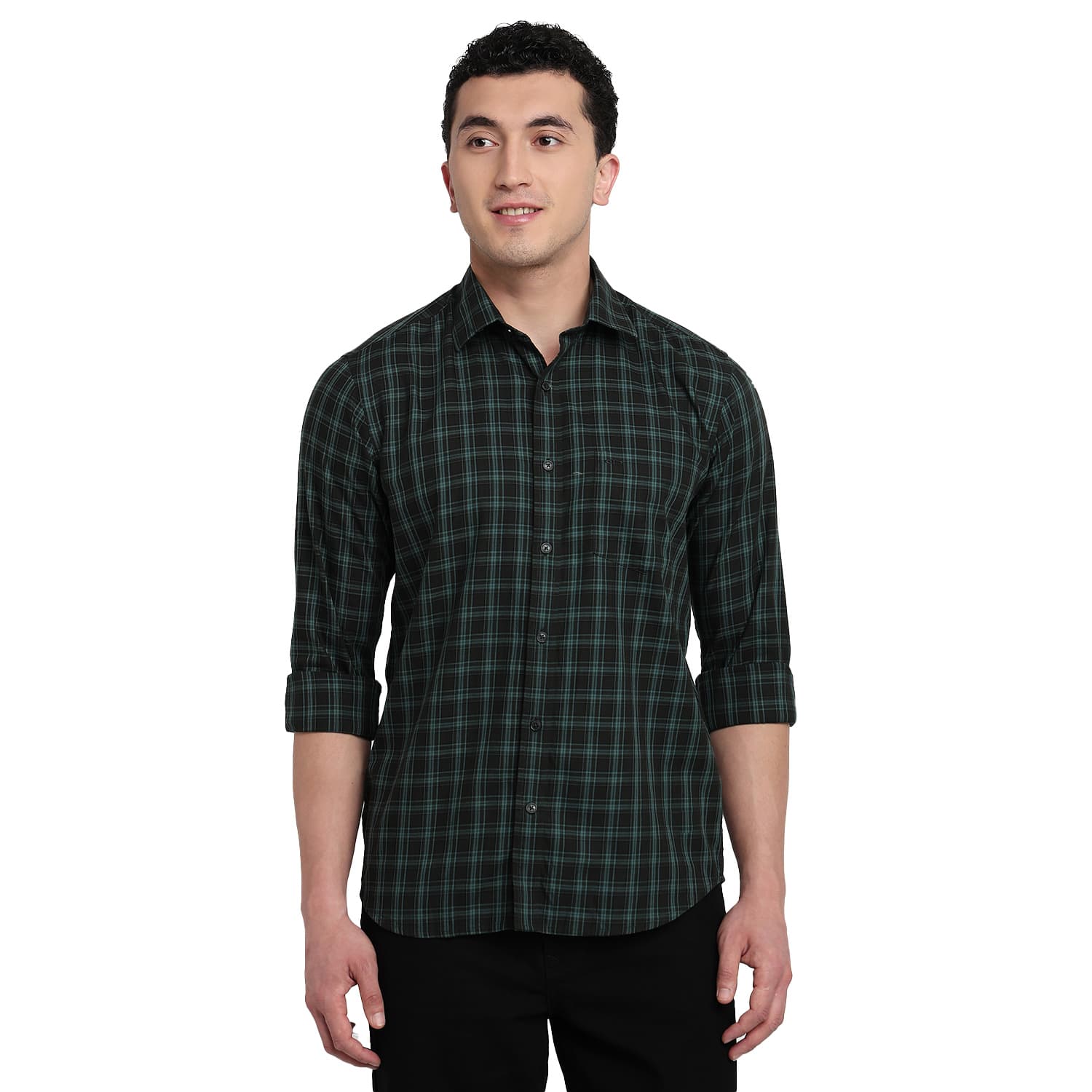 Men's Dark Green Regular Fit Casual Full Sleeves Cotton Shirt