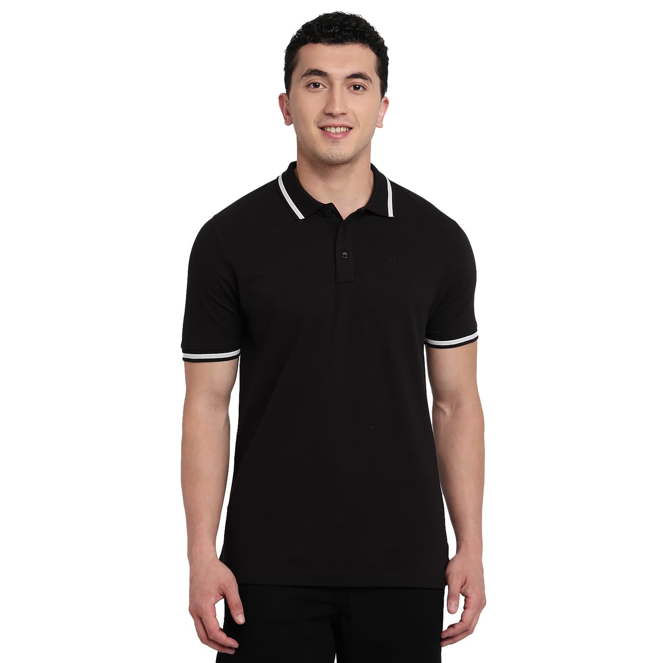 Men's Black Regular Fit Casual Half Sleeves Cotton Polo Tshirt