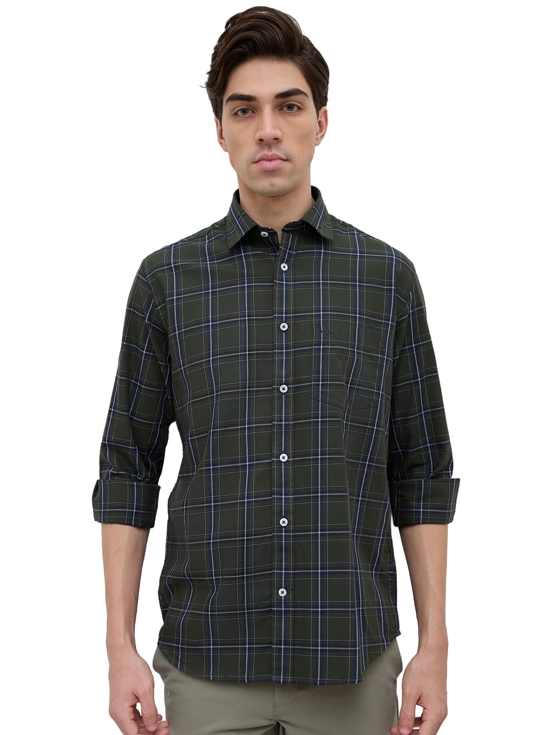 Men's Dark Green Regular Fit Casual Full Sleeves Cotton Shirt